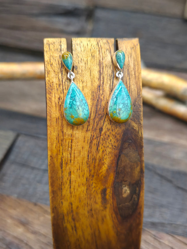 Sterling Silver Sky Horse Turquoise Earrings by Sheryl Martinez - 1 1/4 in. by 3/8 in.