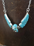 Sterling Silver, Carved Turquoise and Mother of Pearl Eagle Necklace by Ben Livingston - 21 in.