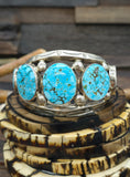 Seven Stone Turquoise Stamped Sterling Silver Cuff Bracelet by JoElias Draper - 6 1/2 in. with Gap