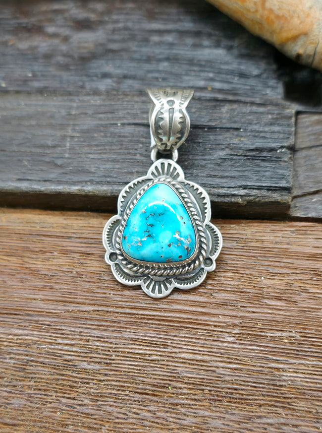 Stamped Sterling Silver and Blue Turquoise Pendant by Happy Piasso
