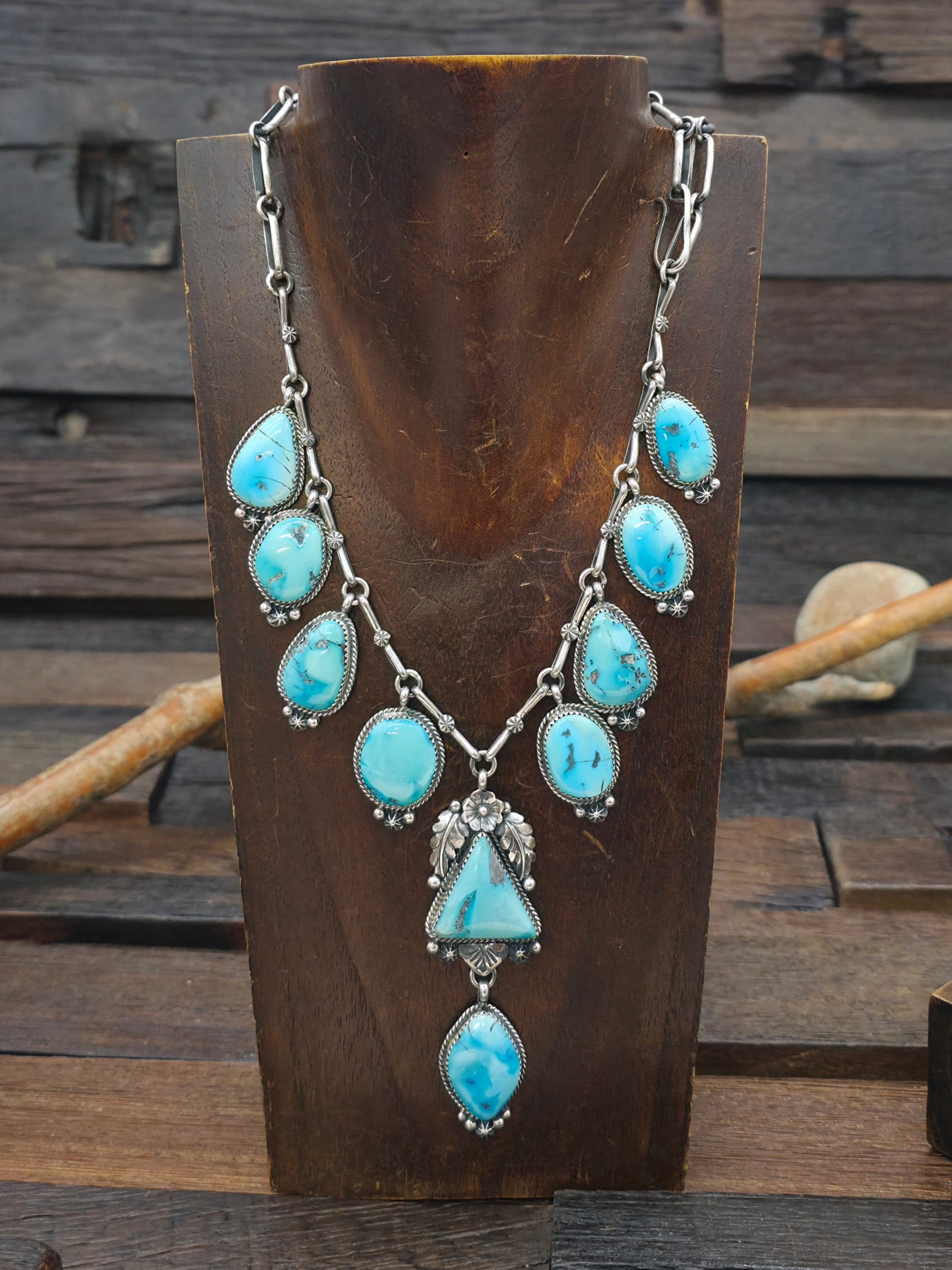 Sterling Silver Sleeping Beauty Turquoise Lariat Necklace by Brenda Jimenez - 24 in. with 3 1/4 in. Drop
