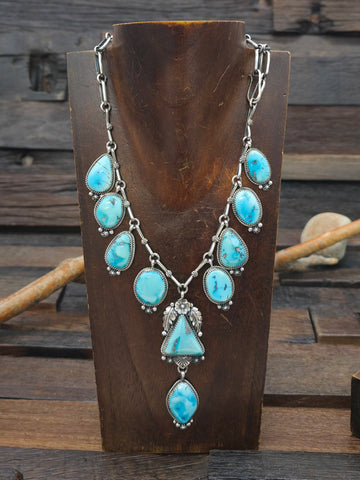 Royston Turquoise Stamped Sterling Silver Bracelet by Derrick Gordon - 6 1/4 in. with Gap