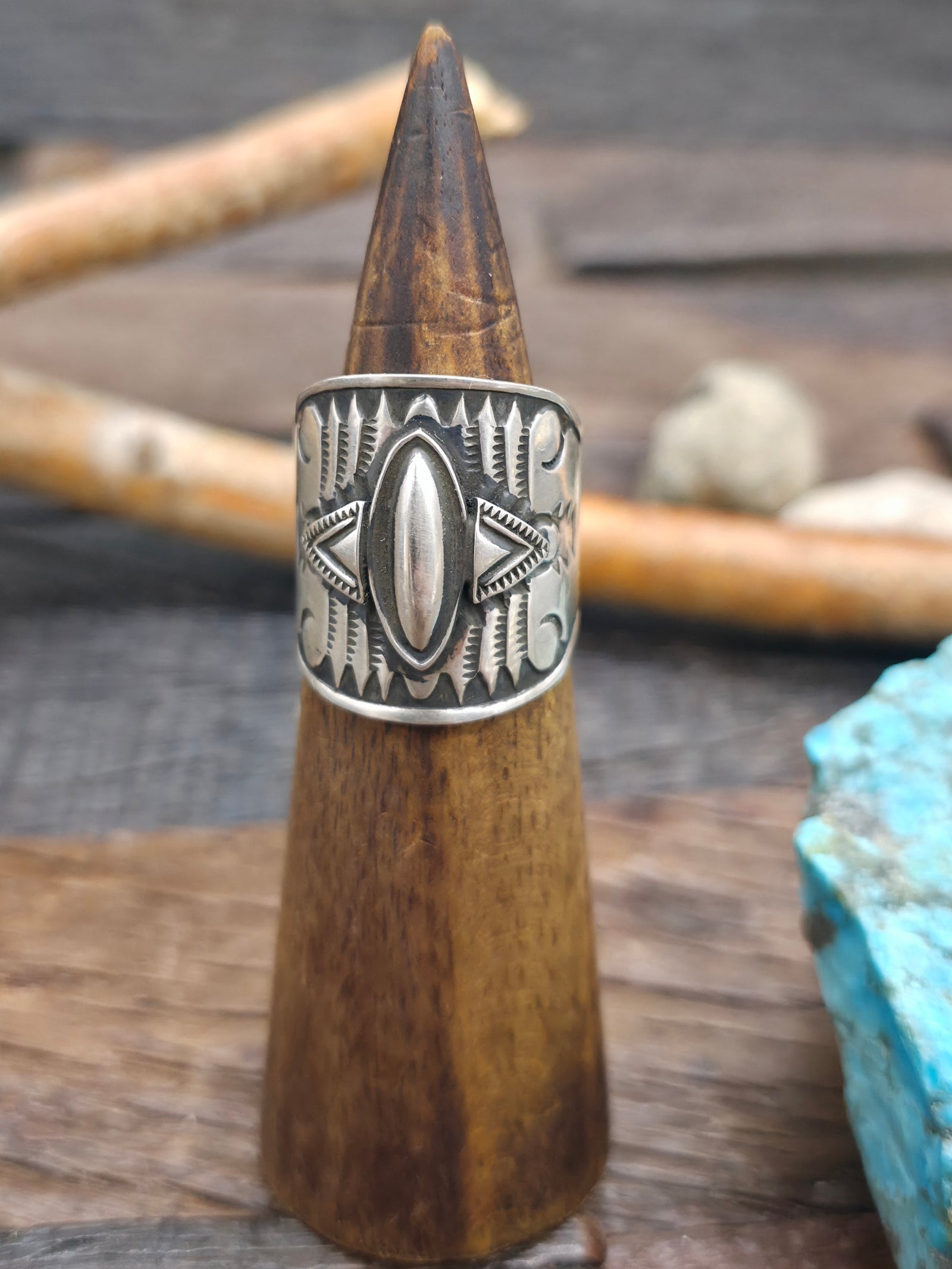 Stamped Sterling Silver Wide Band Ring by Derrick Cadman - Size 11