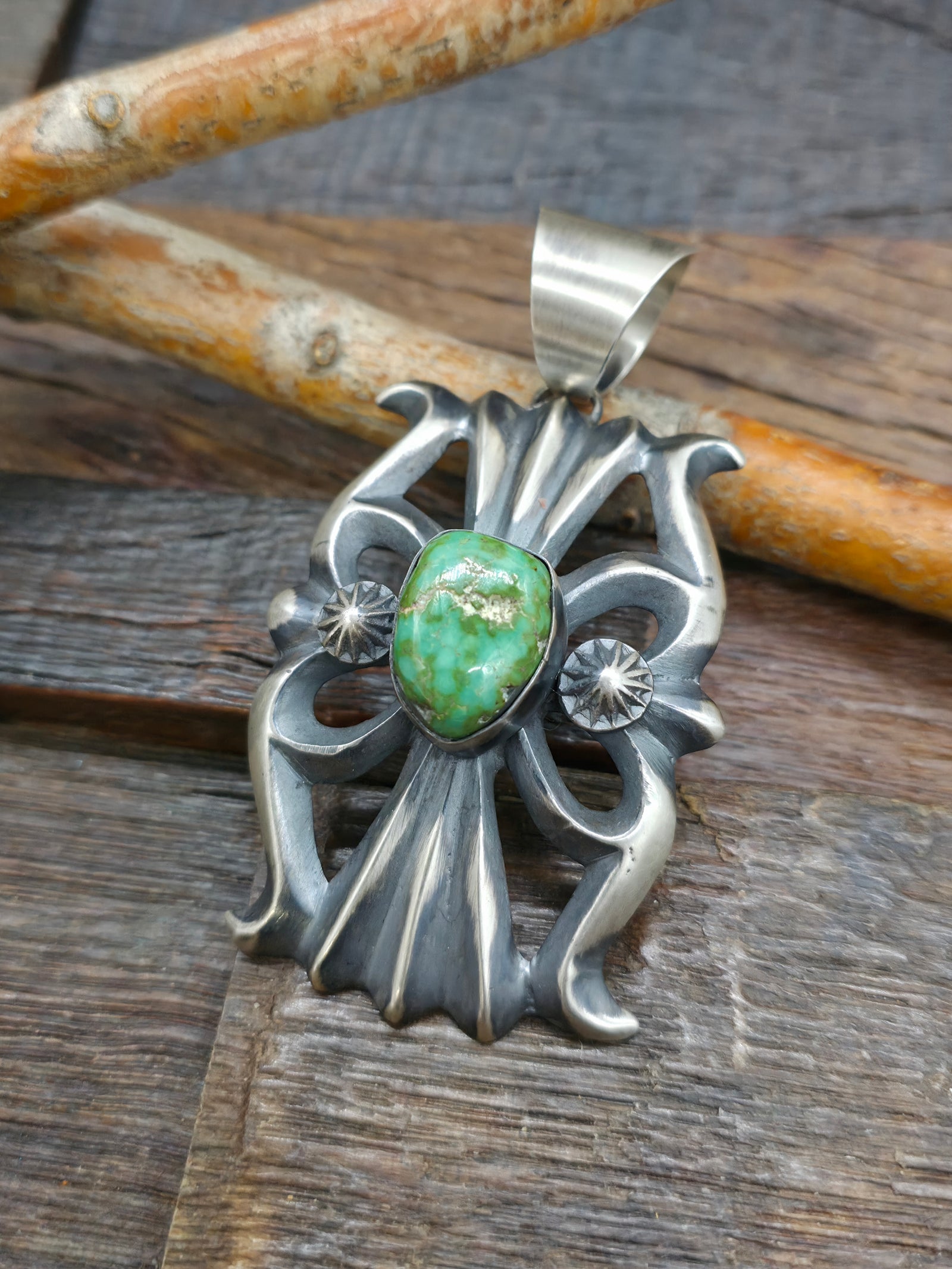 Chimney Butte Cast Sterling Silver Sonoran Turquoise Pendant - 3 in. by 2 in.