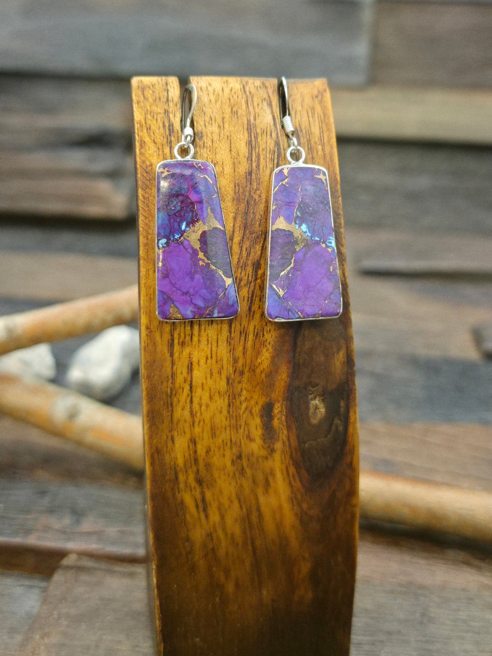 Purple Mojave Slab Earrings by Veronica Tortalita - 2 in. by 7/8 in.