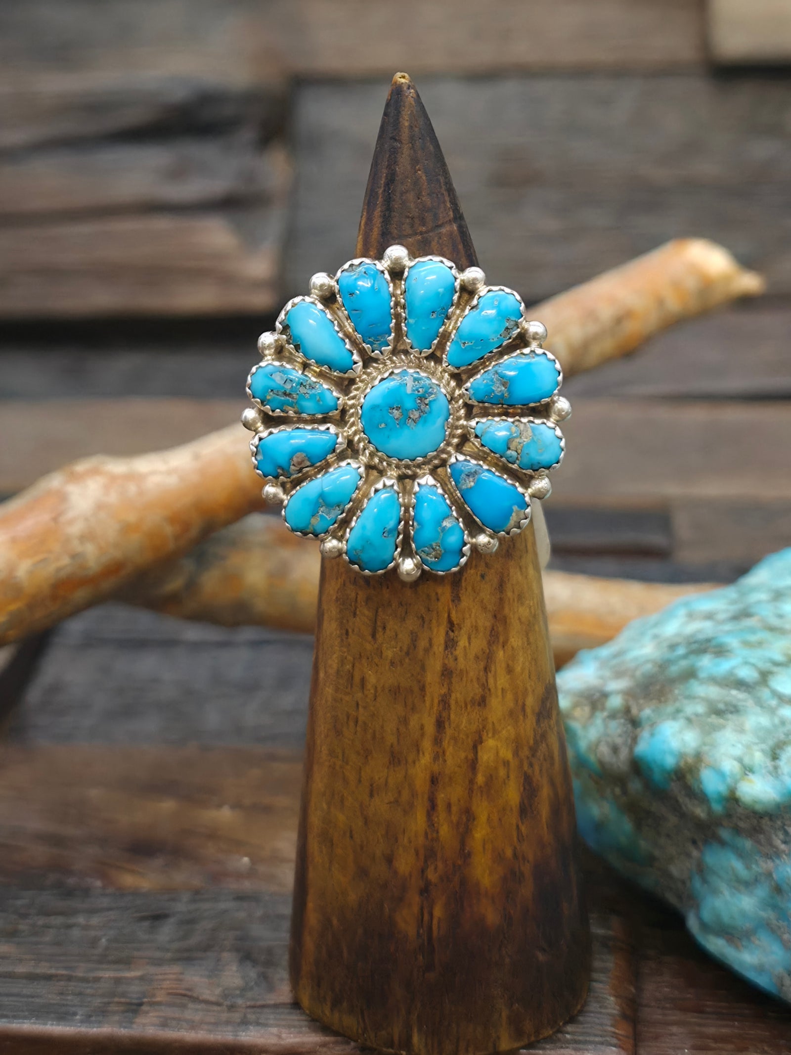 Sterling Silver Turquoise Cluster Ring by Justin Wilson - Size 9