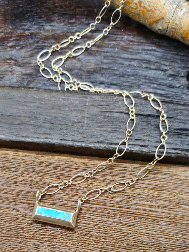 3/4 in. Lab Opal Bar Necklace on 18 in. Chain by J. Natachu