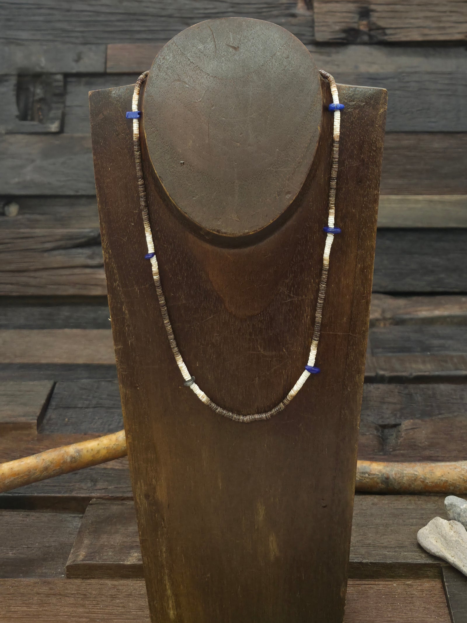 Ombre Heishi Necklace with Lapis Nugget Beads by Ramona Bird-Calabaza - 17 in.