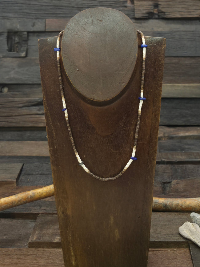 Ombre Heishi Necklace with Lapis Nugget Beads by Ramona Bird-Calabaza - 17 in.