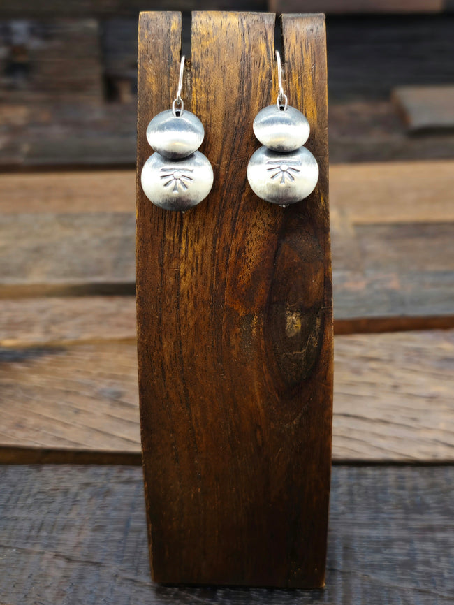 Oxidized Stamped Sterling Silver Pillow Bead Earrings by Marietta Kellywood