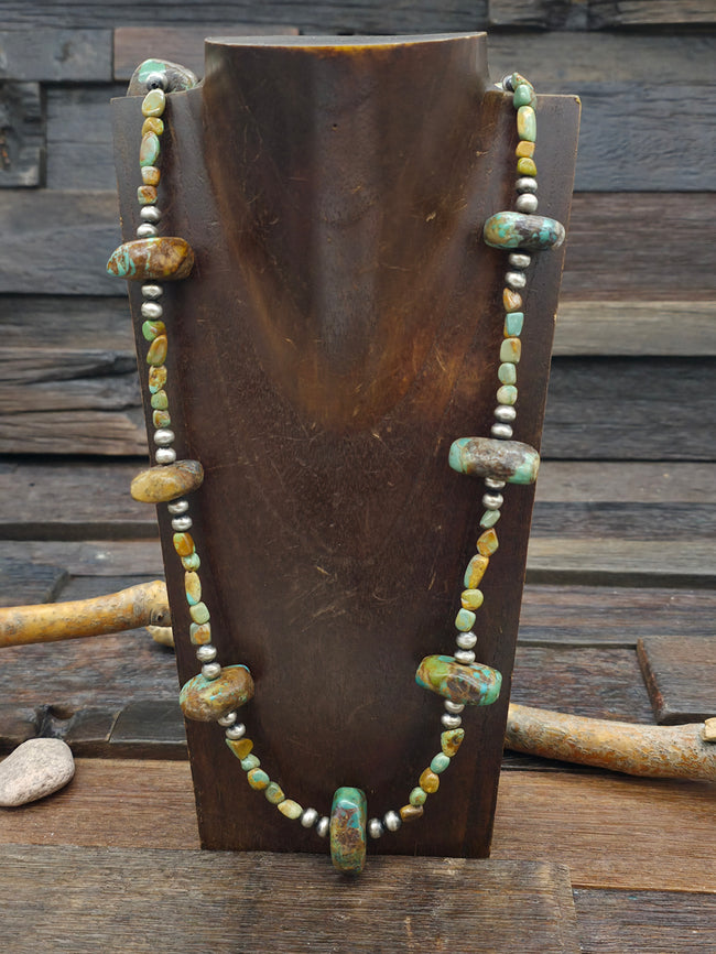 Sky Horse Turquoise Oxidized Sterling Silver Beads Necklace 24in
