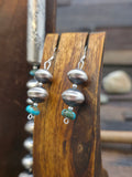 Stamped Sterling Silver and Blue Turquoise Bead Necklace and Earring Set by Sharon Cooley - 30 in.