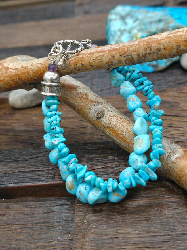 Two Strand Turquoise Chip and Nugget Bracelet - 7 in.