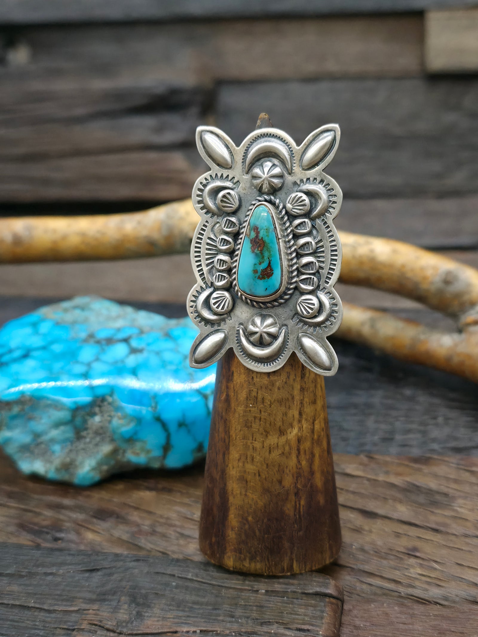 Sterling Silver and Blue Gem Turquoise Ring by Dean Sandoval - Size 7 1/2