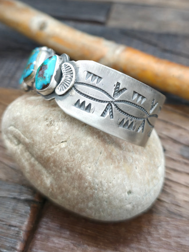 Five Stone Turquoise Sterling Silver Cuff by LaRose Ganadanegro - 6 3/4 in. with Gap