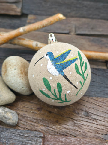 Large Sand Painting Christmas Ornament Bauble by Bingo Smith - Hummingbird Orange