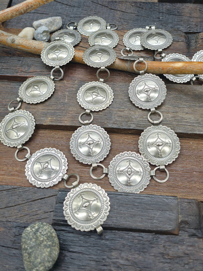 Stamped Nickle Silver Chain Concho Belt - 42 in.