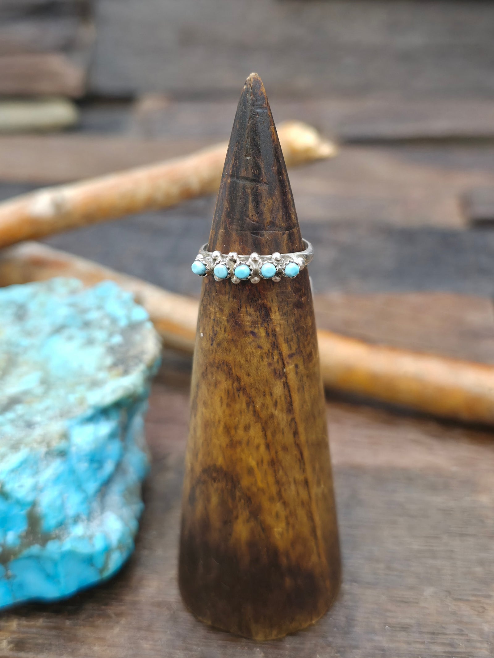 Sterling Silver Turquoise Dainty Petit Point Ring by April Haloo - Size 6