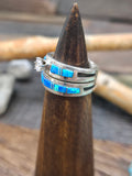 Sterling Silver Blue Lab Opal Inlay Wedding Band Set by Wilbert Muskett Jr