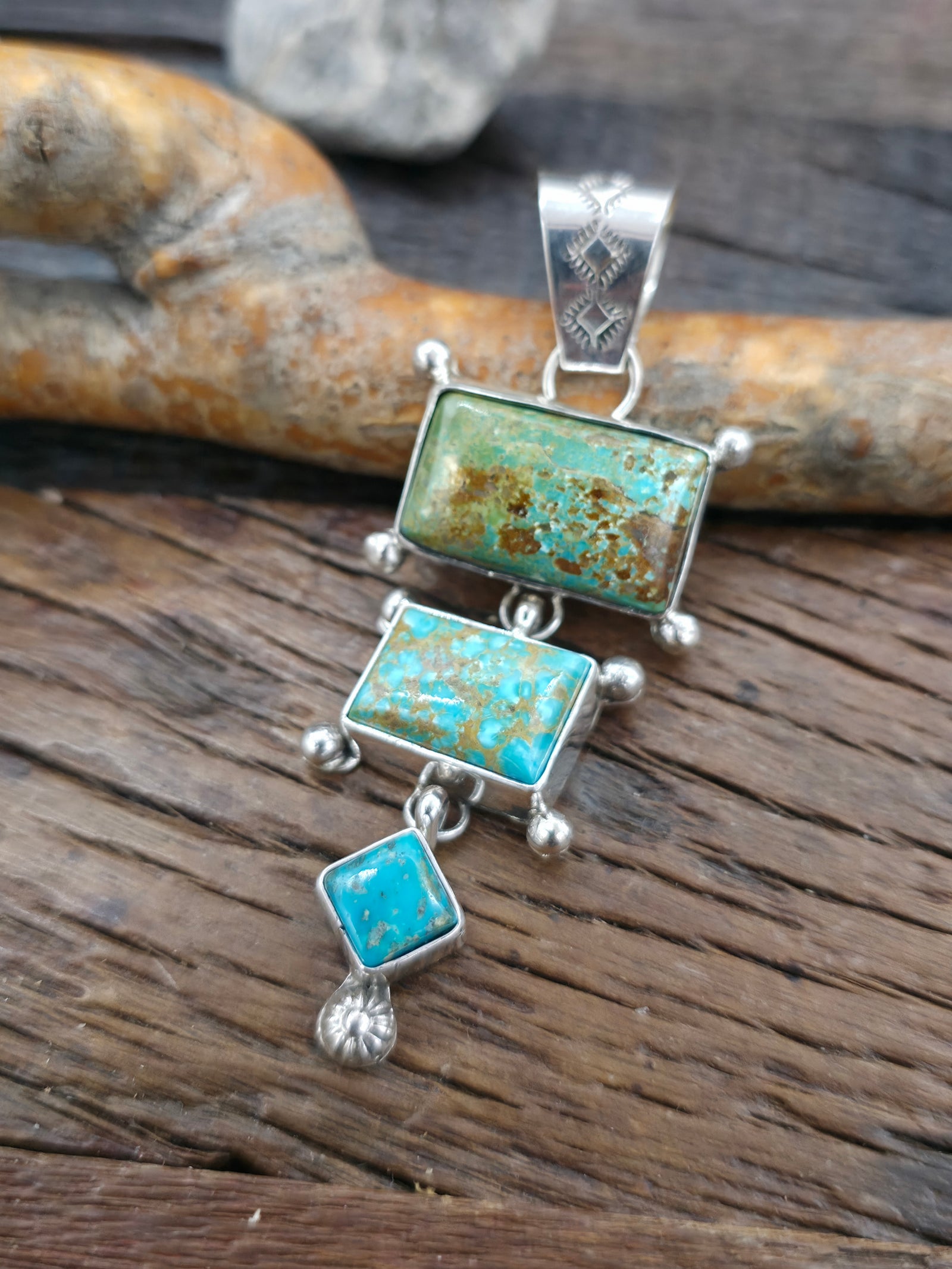 Three Stone Sonoran Turquoise Lariat Pendant by Rosella Paxton