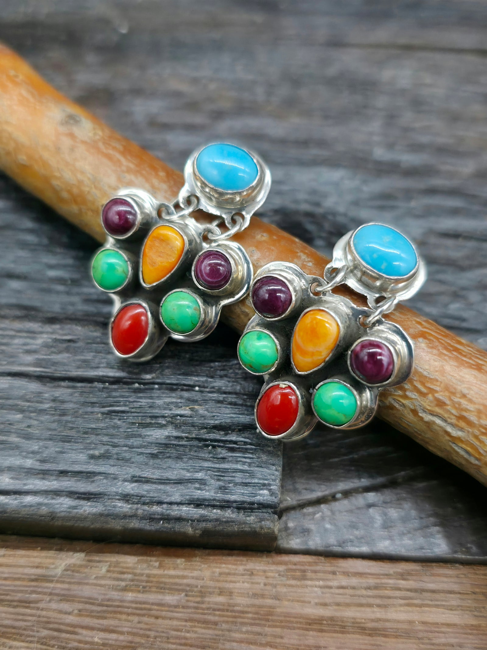 Multi Stone Cluster Post Dangle Earrings by Geneva Apachito