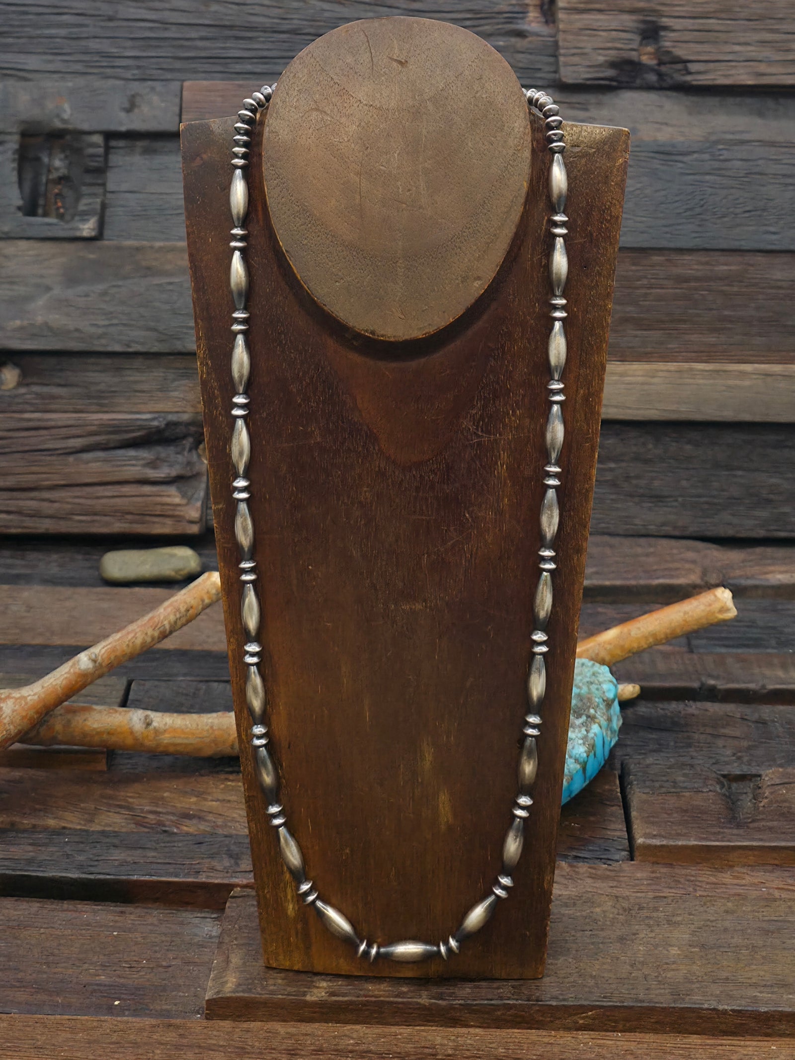 Oxidized Sterling Silver Melon Bead Necklace - 26 in.