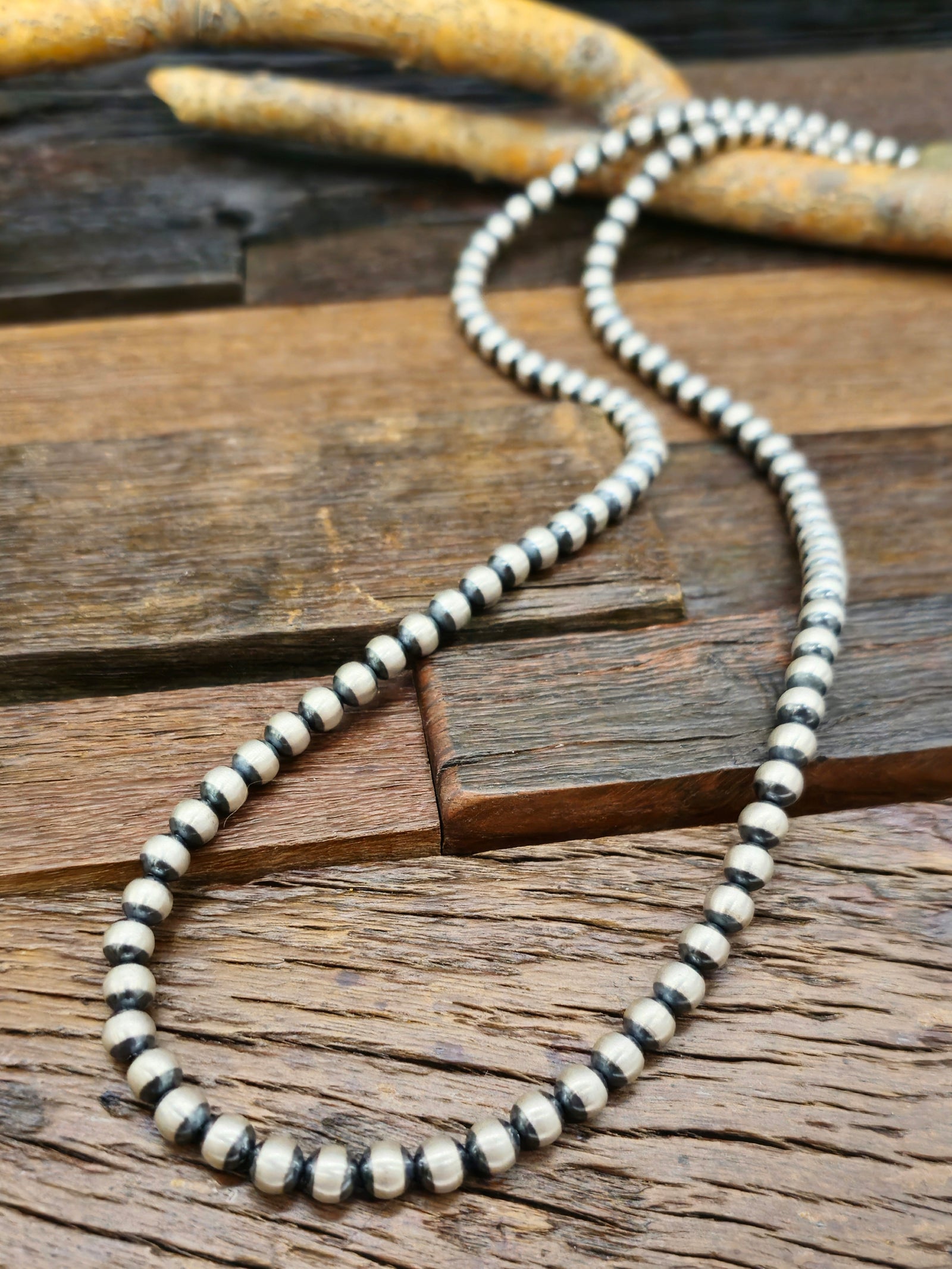 Sterling Silver Oxidized Bead Necklace 6 mm 28 in.