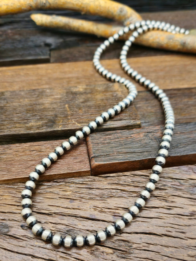 Sterling Silver Oxidized Bead Necklace 6 mm 28 in.