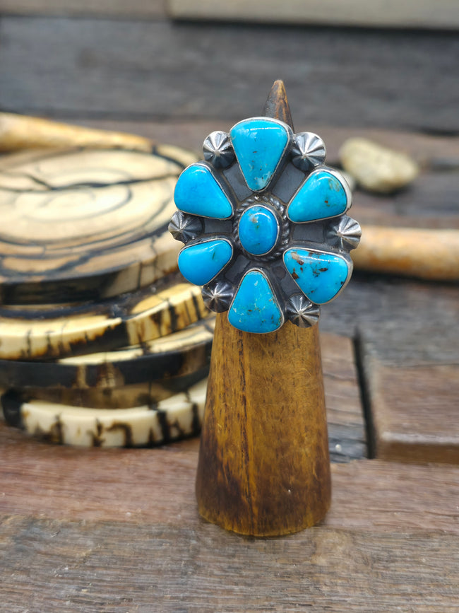 Sterling Silver Kingman Turquoise Cluster Ring by Rosella Paxson - Adjustable