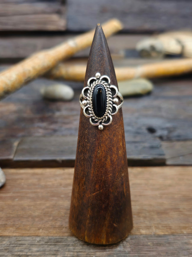 Black Onyx Sterling Silver Ring by Priscilla Smith - Size 8