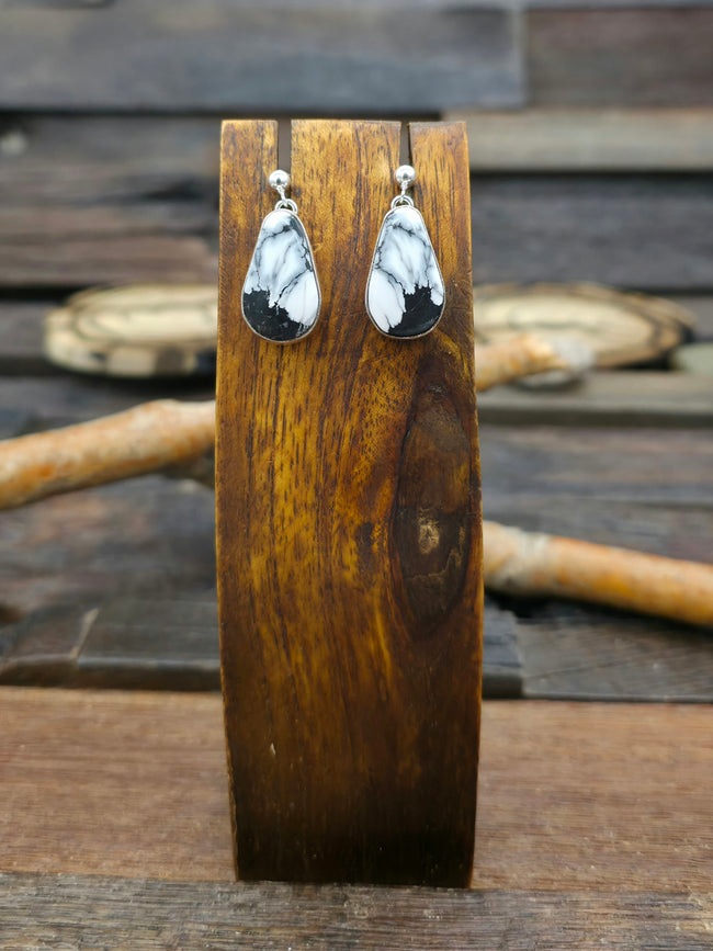 Sterling Silver White Buffalo Post Dangle Earrings