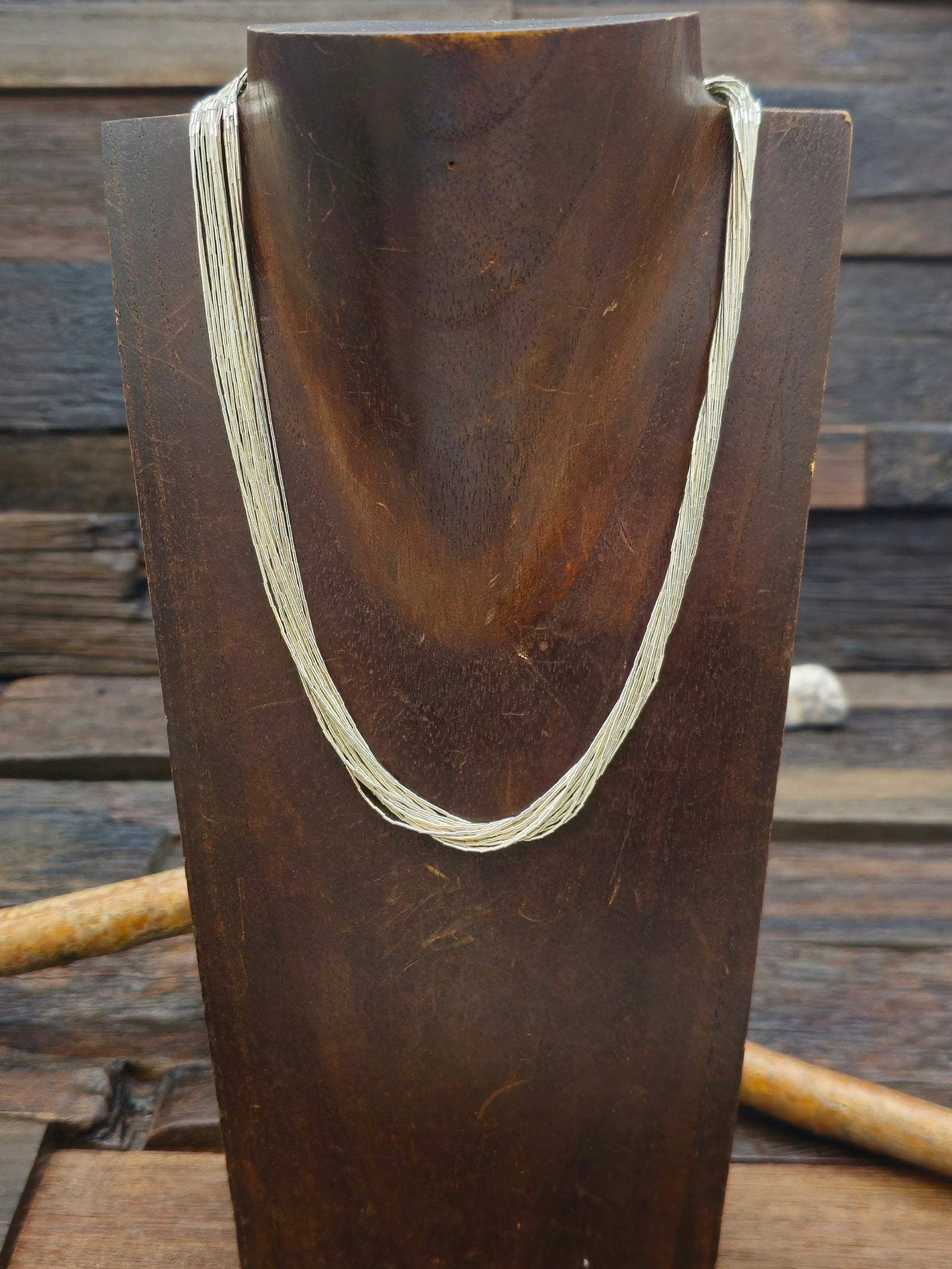 15 Strand Liquid Silver Necklace - 16 In.