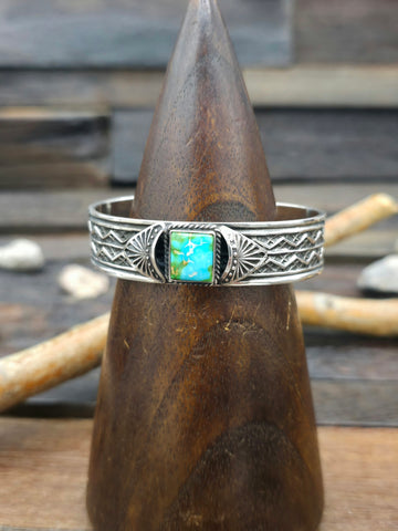 Stamped Sterling Silver and White Buffalo Cuff by Albert Jake  - 6 1/4 in.