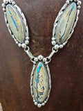 Blue Gem Boulder Turquoise Lariat Necklace and Earring Set by Rosella Paxton - 20 in.