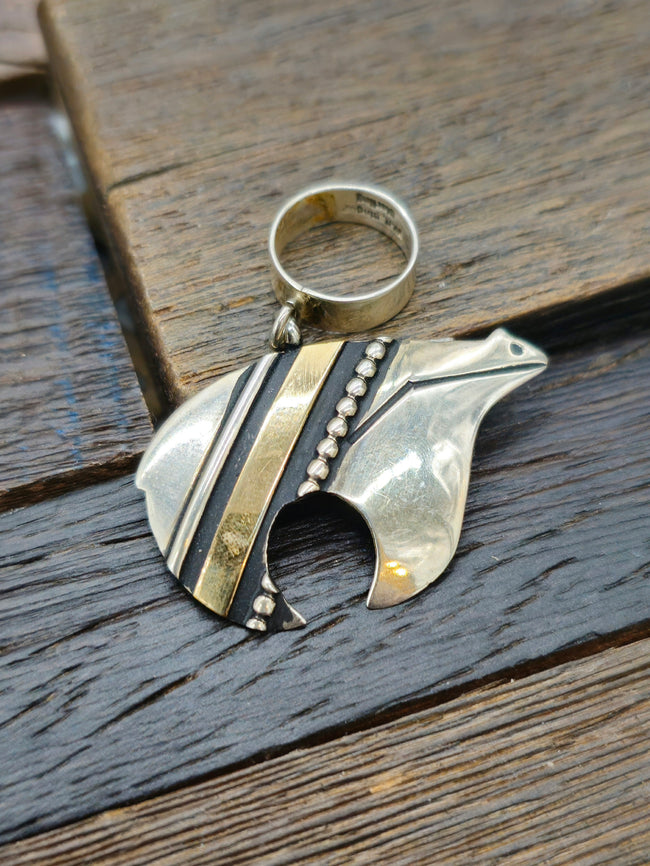 Sterling Silver and Brass Bear Overlay Pendant by Rose Singer
