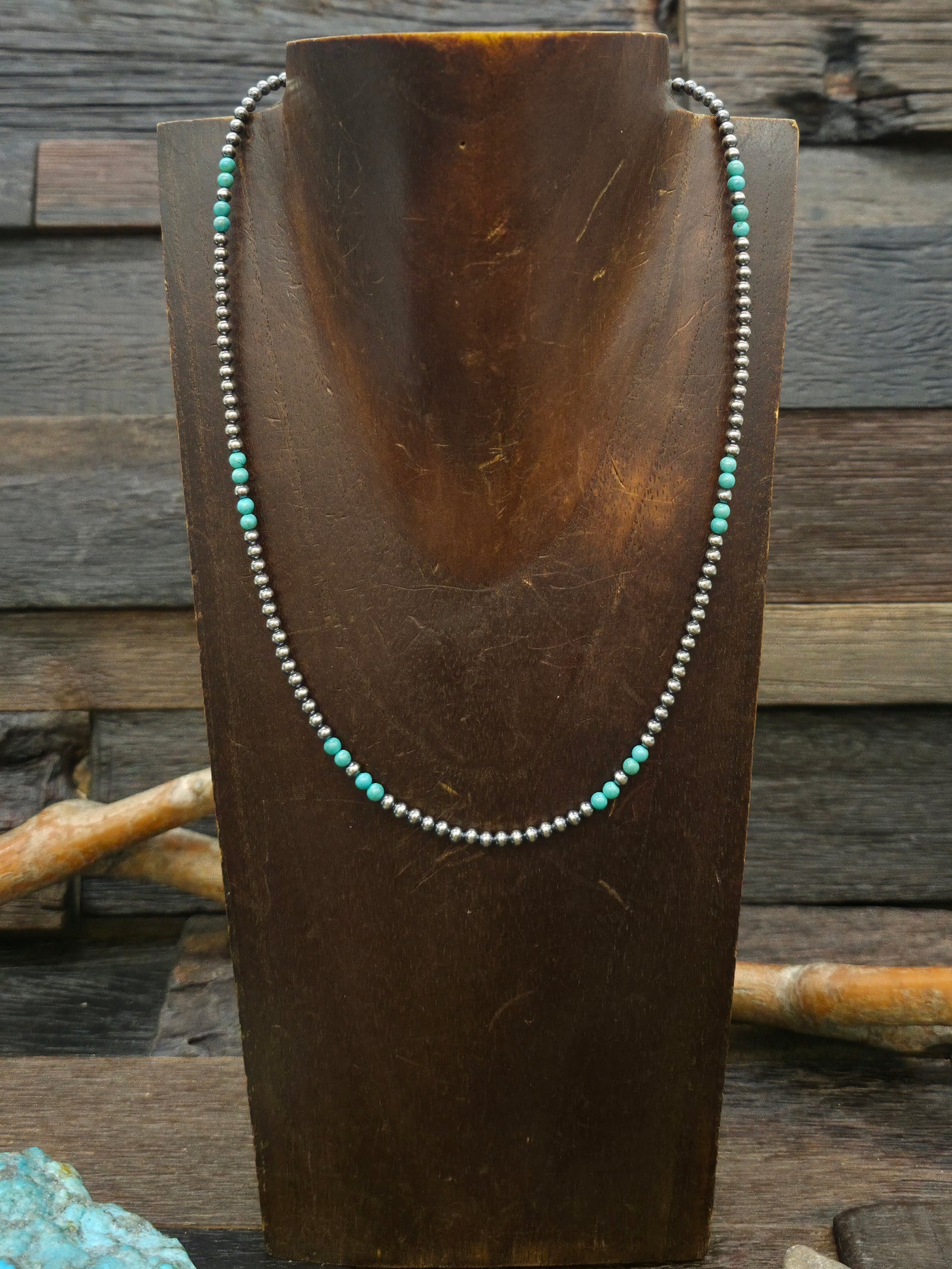 Oxidized Sterling Silver and Turquoise Bead Necklace - 18 in.