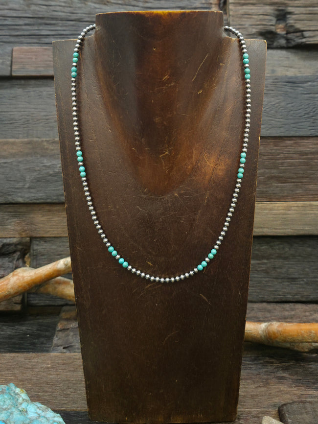 Oxidized Sterling Silver and Turquoise Bead Necklace - 18 in.