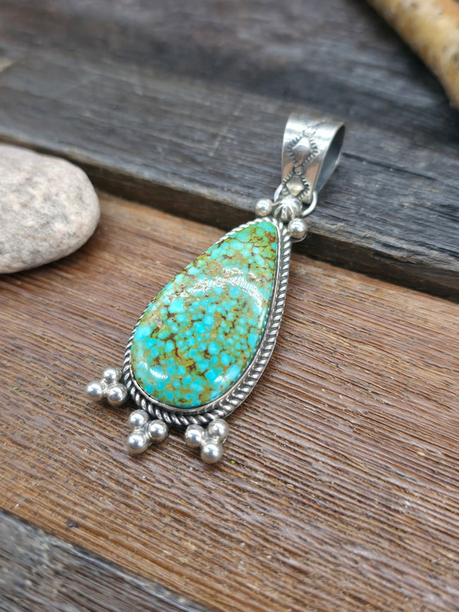 Royston Turquoise Teardrop Sterling Silver Pendant by Rosella Paxton
