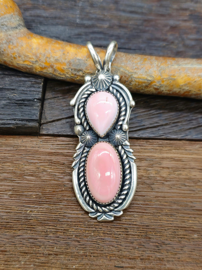 Two-Stone Pink Conch Shell Pendant - 3 in
