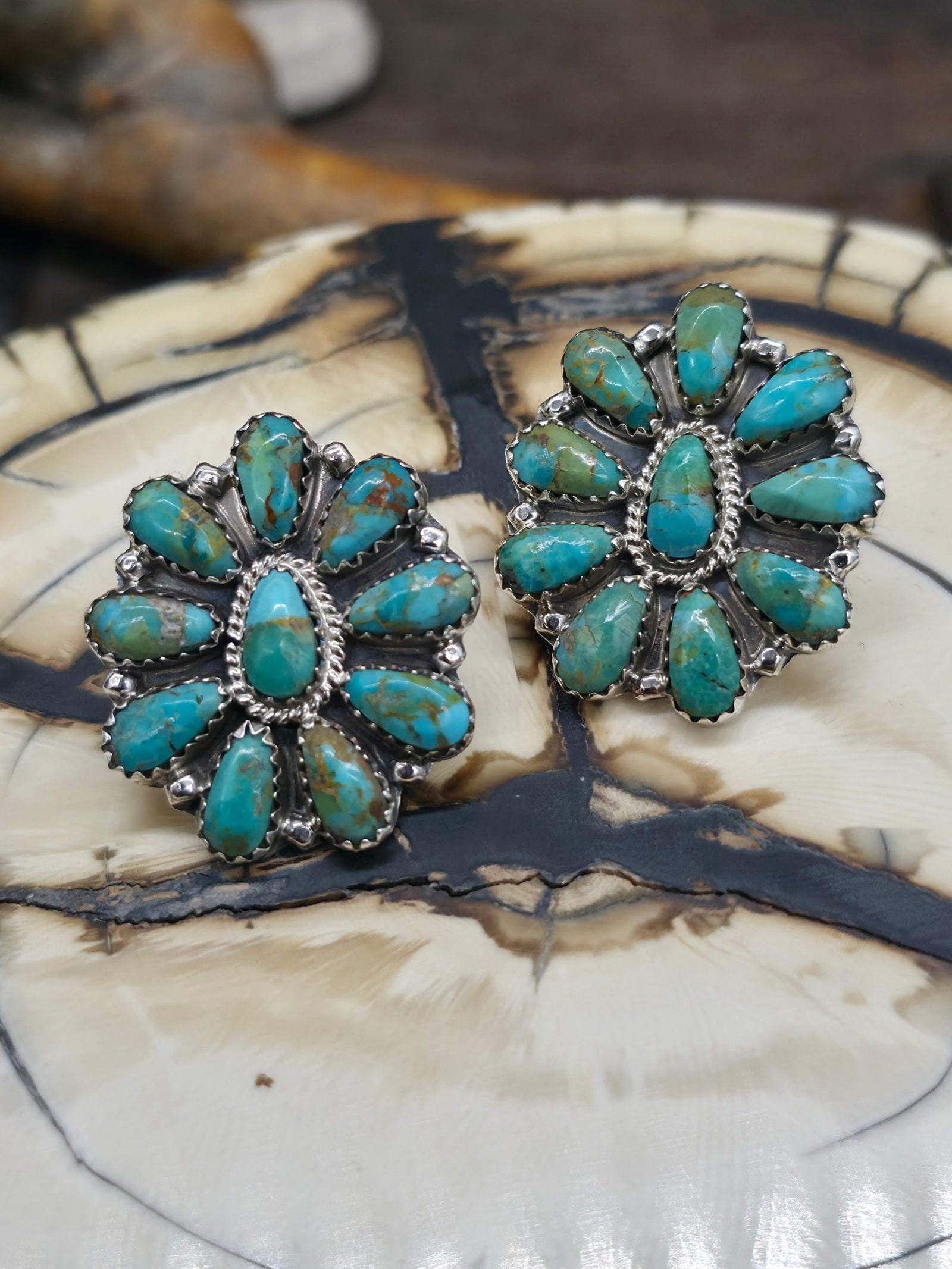 Sterling Silver Green Turquoise Cluster Post Earrings by Ophelia Moses - 1 in.