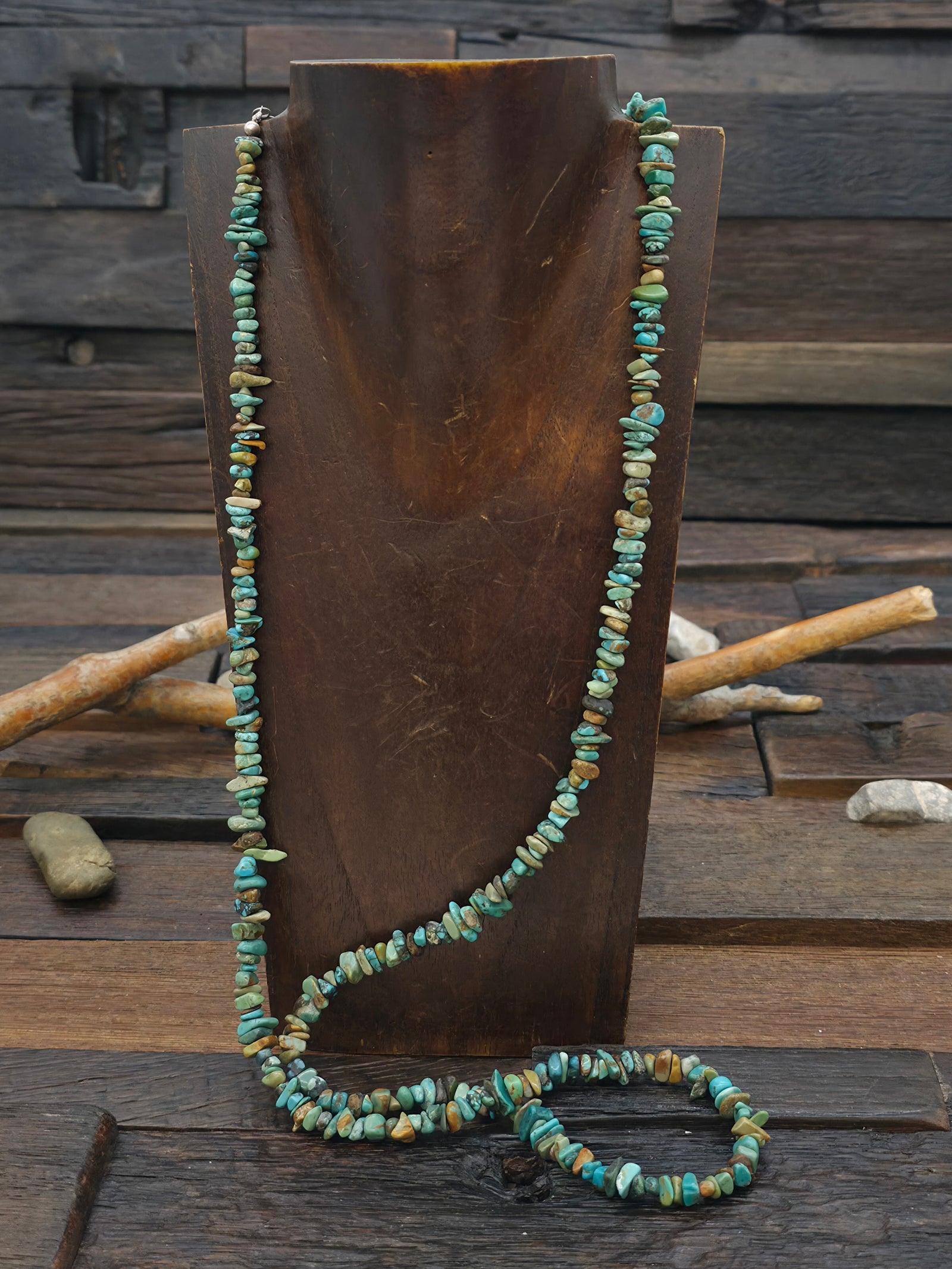 Blue Turquoise Various Chip Necklace - 36 in