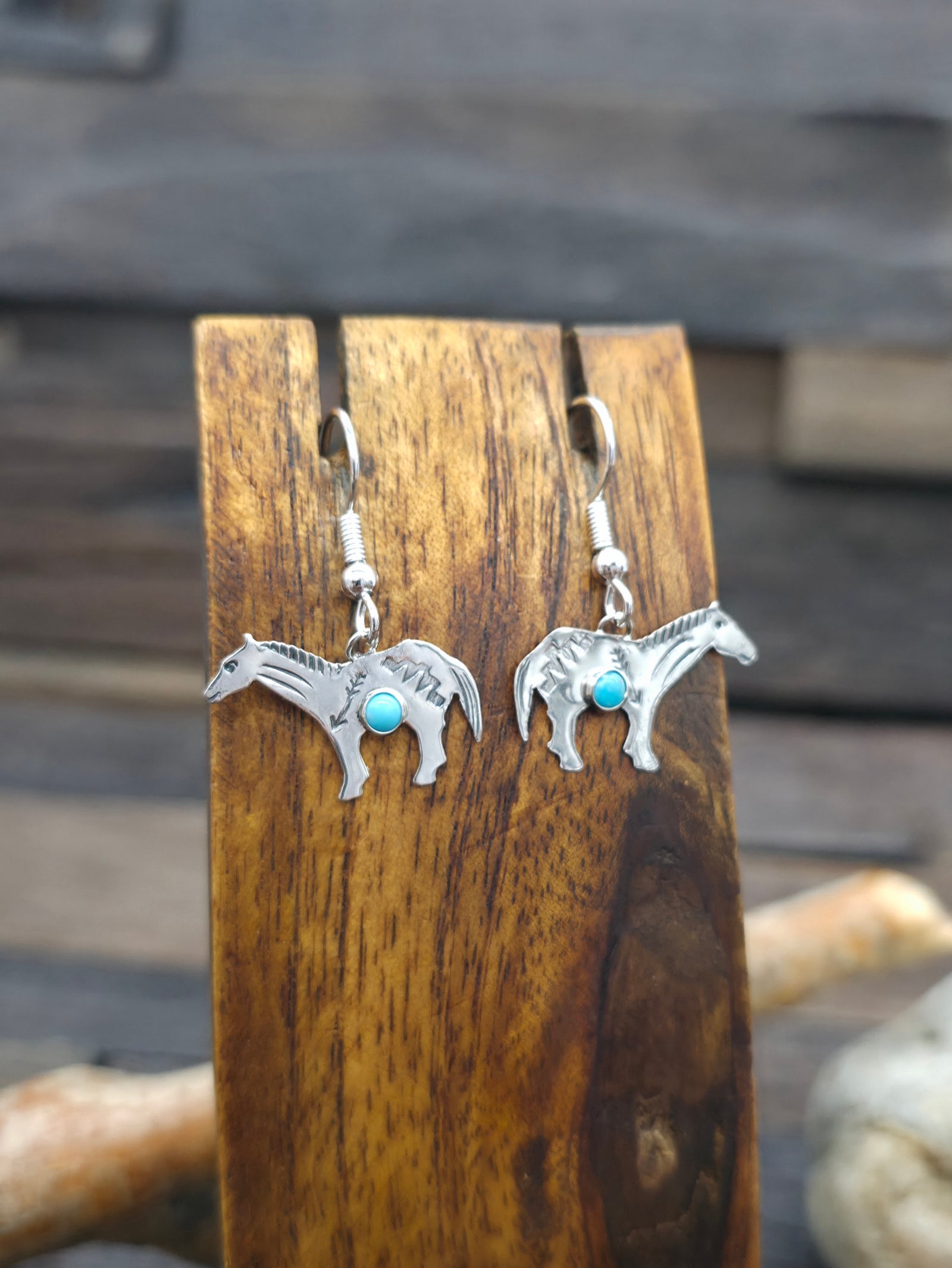 Mini Sterling Silver Turquoise Horse Earrings by Lucille Platero