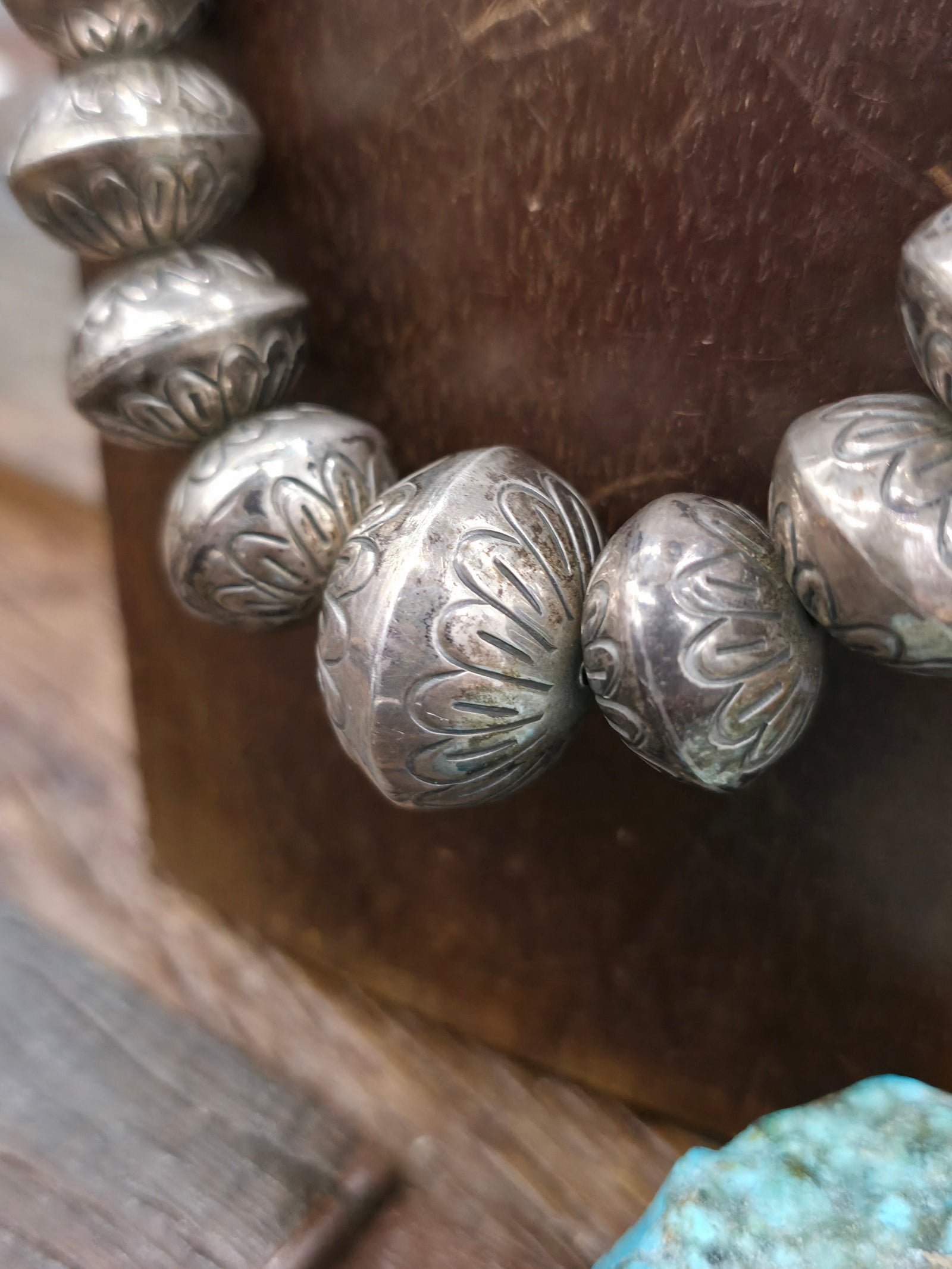 Vintage/Estate Graduated Stamped Sterling Silver Bead Necklace - 21 in.