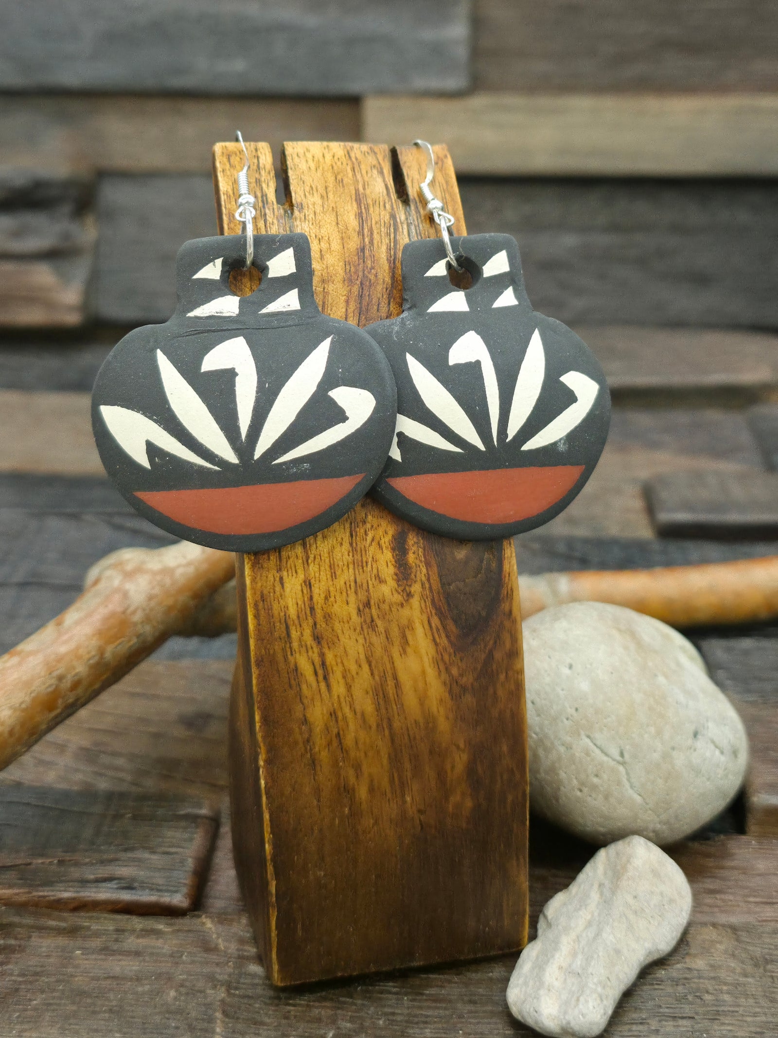 Pottery Dangle Earrings by Mary Garcia - 2 1/2 by 2 in.