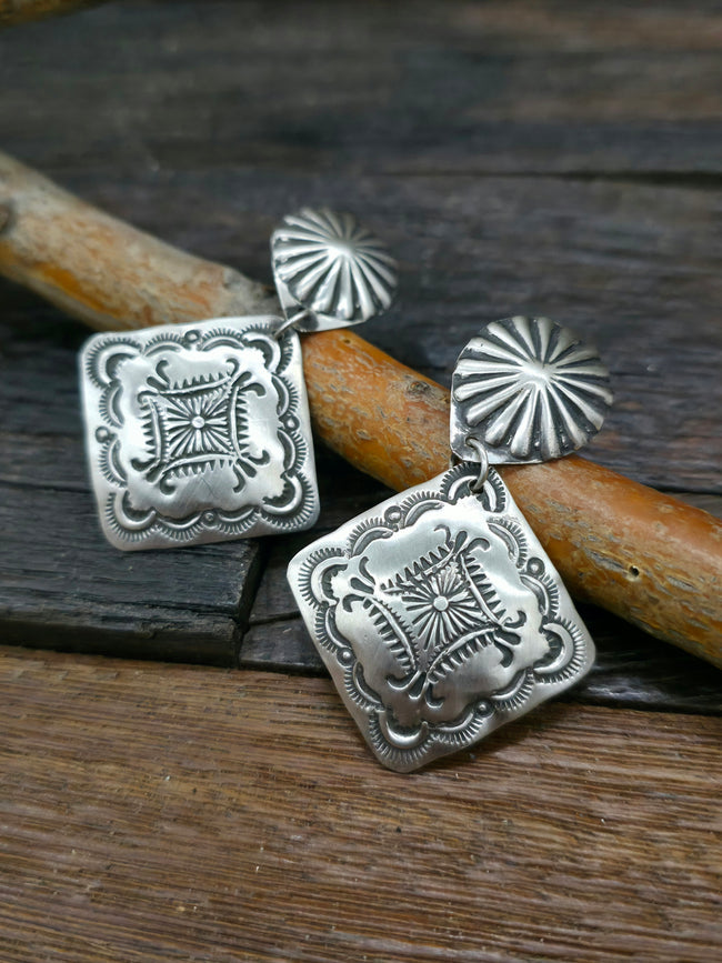 Sterling Silver Stamped Square Earrings by Vincent Platero