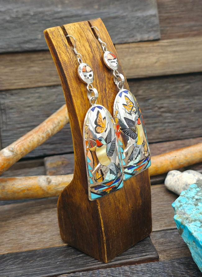 High Shine Sterling Silver Hummingbird Earrings by Quinton Quam - 3 1/2 in. by 1 in.