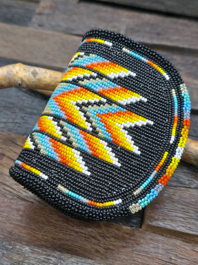 Hand Beaded Coin Purse - Black and Yellow