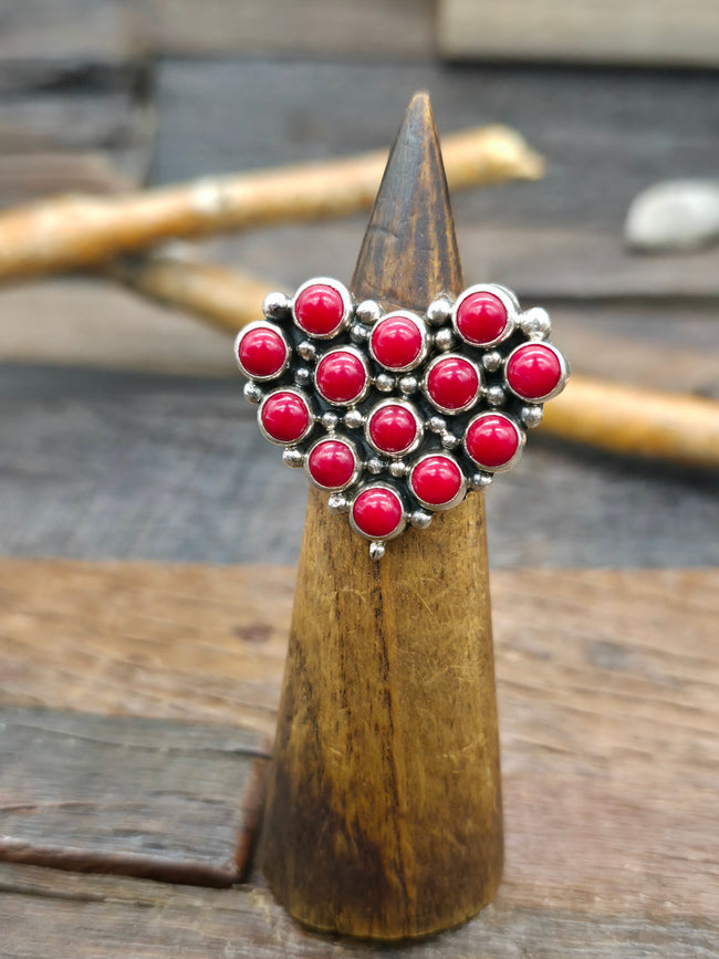 Sterling Silver Bamboo Coral Heart Ring by Martin Perry - Size 8