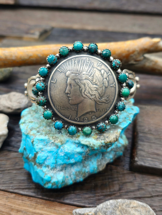 1925 Liberty Silver Dollar Coin Cuff by L. Archuleta - 6 3/4 in.