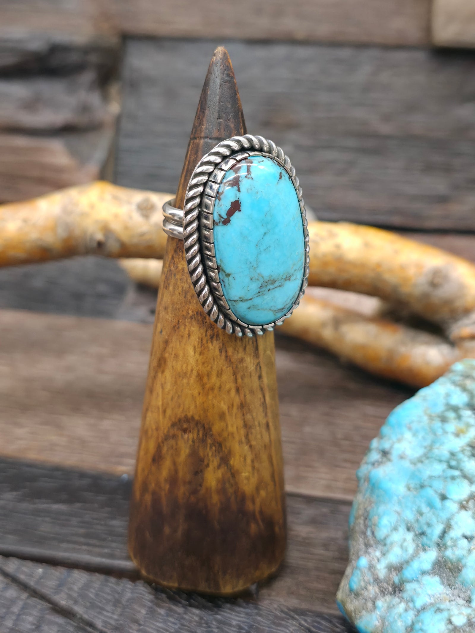 Sterling Silver Turquoise Oval Ring by Walter Vandever - Adjustable